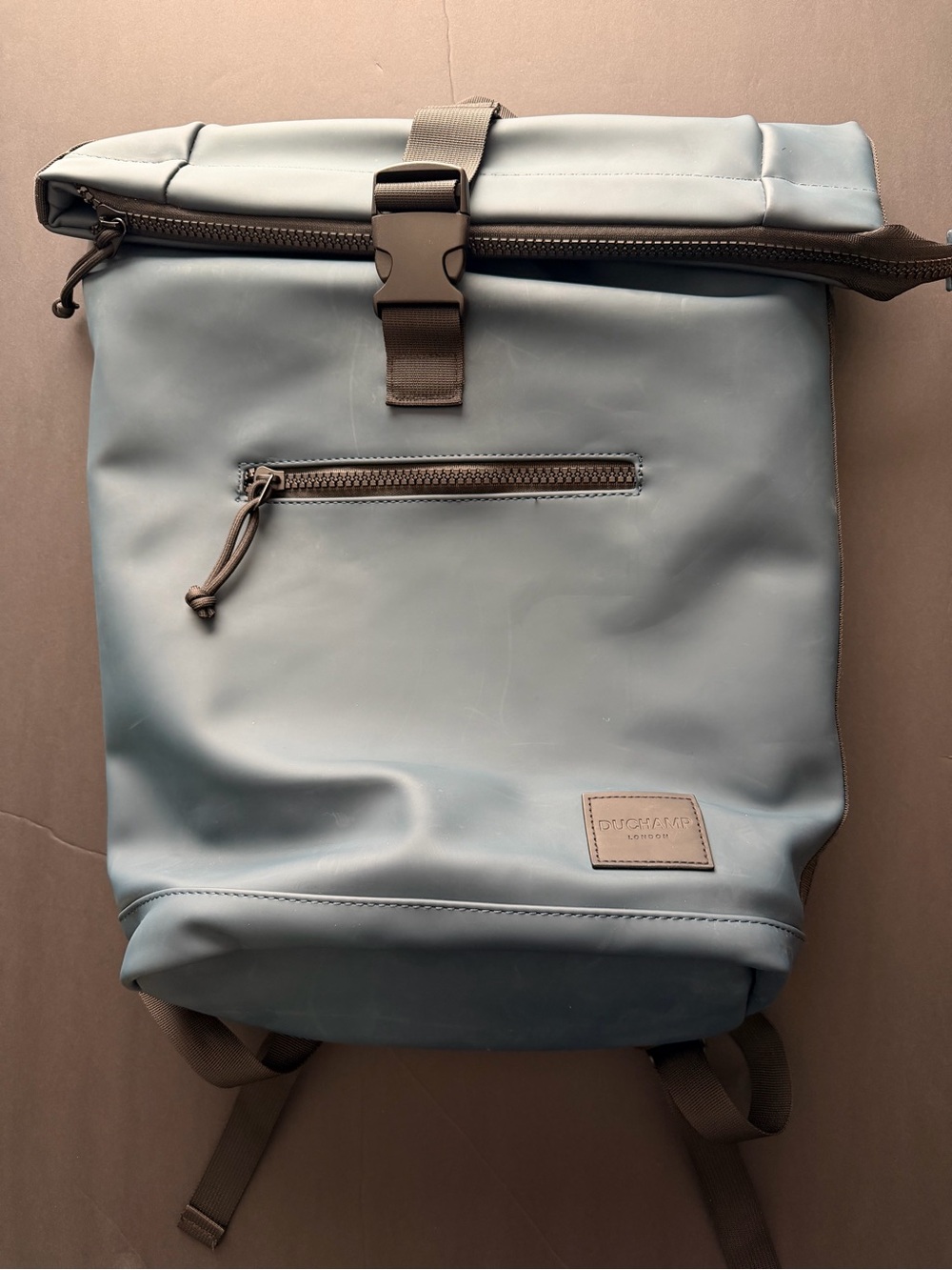 Duchamp London Rubberized Roll Top Laptop Backpack Steel Blue USB Port Travel